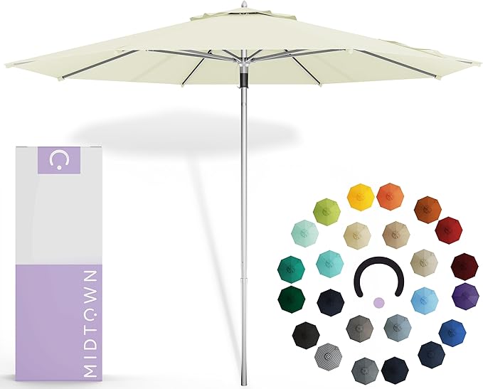 Midtown Umbrellas Push Pop Sunbrella Umbrella 8 Feet Outdoor Umbrella in Canvas Natural Acrylic Fabric - Patio Umbrella, Backyard Umbrella, Garden Umbrella, Picnic Table Umbrella & Pool Umbrella - Black Pole