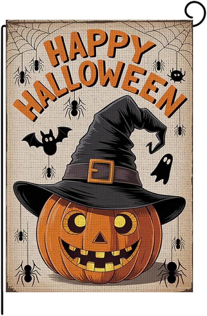 HTBIG Halloween Pumpkin Garden Flags, Happy Halloween Spooky Pumpkin Decor, Yard Flags for Outside 12x18 inch, Outside Yard for Home Decorations