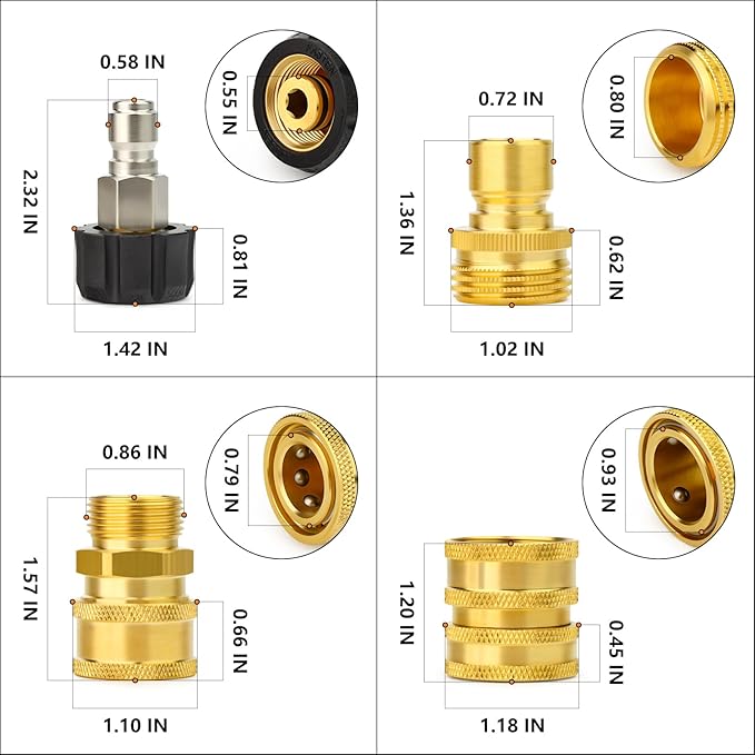 GASHER Pressure Washer Quick Connect Kit, M22 to 3/8" Quick Connect, 3/4" to Quick Release, M22 14mm Quick Connect Swivel Fittings