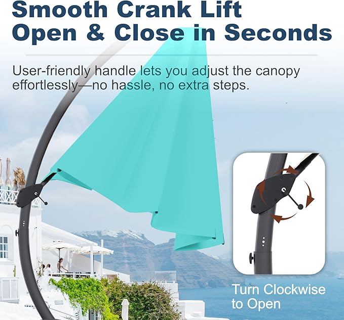 12FT Cantilever Umbrella with Base Large Curvy Outdoor Aluminum Offset Umbrella w/ 360° Rotation, UV Resistant Canopy for Patio, Garden, Backyard, Aqua Blue