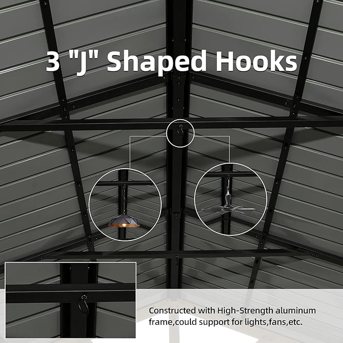 Domi 12’x14’ Hardtop Gazebo Outdoor Aluminum Gazebo with Galvanized Steel Gable Roof for Lawn and Garden(Wood-Looking)