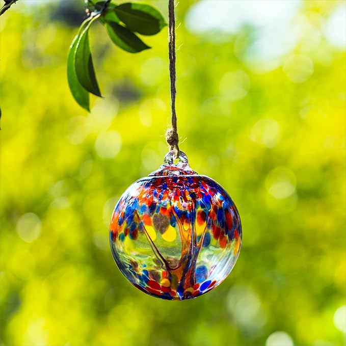 4” Tree of Life Witch Balls, Gazing Balls Hanging Friendship Balls, Hand-Blown Glass Christmas Ornament for Window Outdoor Home Decor, Garden Decoration, Gifts for Women (Muticolor)