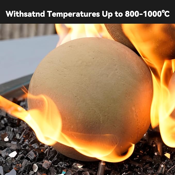 Skyflame 4-inch Ceramic Fireplace Balls, 12PCS Round Beige Fire Pit/Firepalce Insert Accessory for Indoor, Outdoor, Patio and Garden