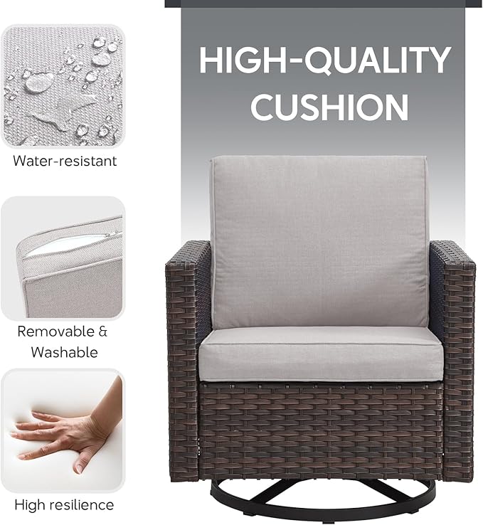 6 Piece Wicker Patio Furniture Set - Outdoor Swivel Rocker Chairs Set with Coffee Table, 3 Seat Sofa & Ottomans, Small Patio Conversation Sets Proch Furniture for Balcony Deck - Brown/Beige