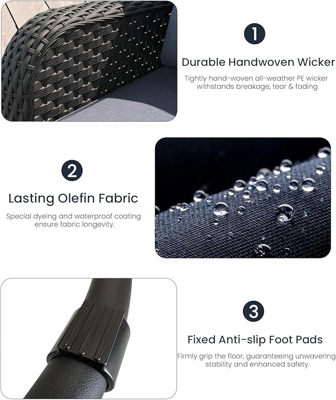 LayinSun 6 Piece Wicker Outdoor Furniture Set with 6-inch Comfy Cushions, High Back Patio Furniture Set with Swivel Rocking Chairs and Side Table