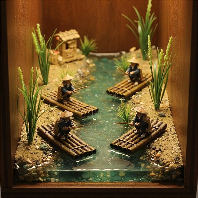 LOGOFUN 6pcs Mini Bamboo Rafts Miniature Bamboo Rafts Models Resin Tiny Bamboo Raft Ornaments for Garden Micro Landscape Decoration