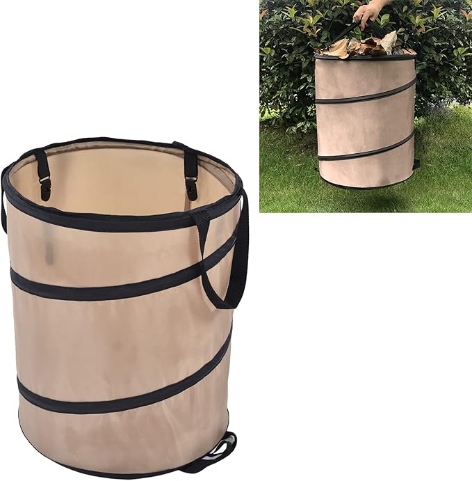 37.8L Collapsible Leaf Trash Can, Heavy Duty Lawn and Leaf Bag with Handle Locking Design Outdoor Leaf Bin for Yard Garden Camping Lightweight Foldable Trash Container