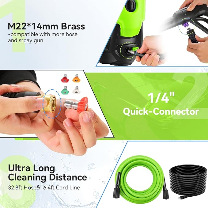 Pressure Cleaner 5000 PSI 4.0GPM Portable Power Cleaner with 4 QC Nozzles, 500ML Foam Cannon for Cars/Fences/Driveways/Home/Patios Cleaning, Green