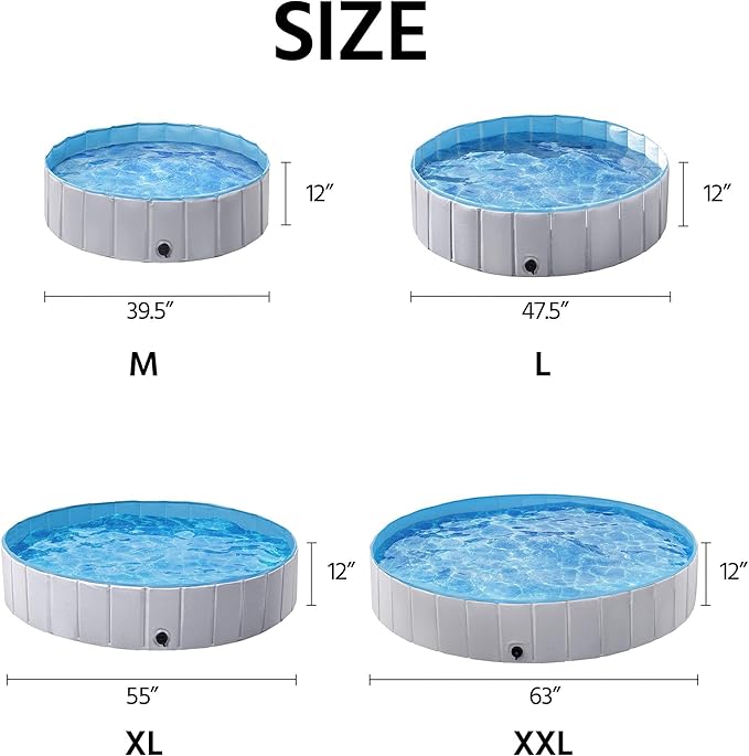 Yaheetech Foldable Dog Pool Portable Kiddie Pools Collapsible Hard Plastic Dog Swimming Pools Doggie Wading Pool Bath Tub for Puppy Small Medium Large Dogs, 63 x 12 Inches Gray