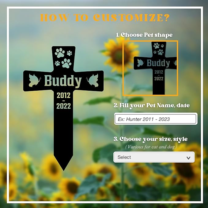 Cat Grave Marker Outdoor | Custom Pet Memorial Headstone | Personalized Cat Tombstone for Garden or Cemetery | Elegant and Durable Design, Multiple Size and Color Choices