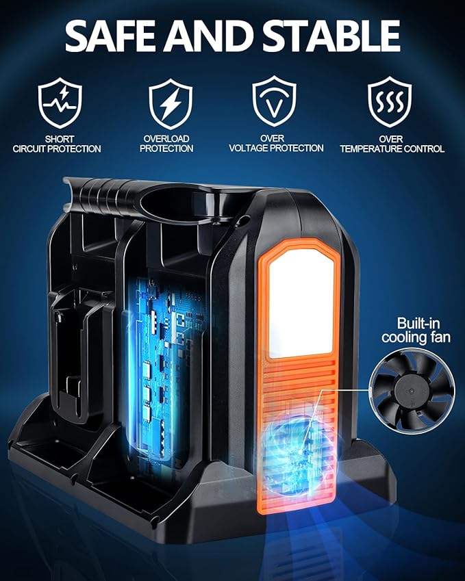 350W Power Inverter for Black+Decker 20v Battery, 4-Ports DC 20V to AC 110-120V Pure Sine Wave Battery Inverter with 3 USB-A Port, 1 USB-C Port,300lm LED Light for Camping Travel Emergency(Tool Only)