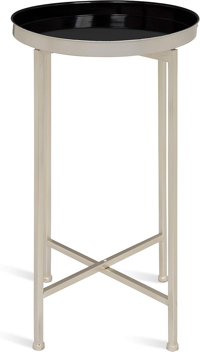 Kate and Laurel Celia Round Metal Foldable Tray Accent Table, 14" x 14" x 25.75", Black and Silver, Modern Minimalist Design and Magnetic Tabletop