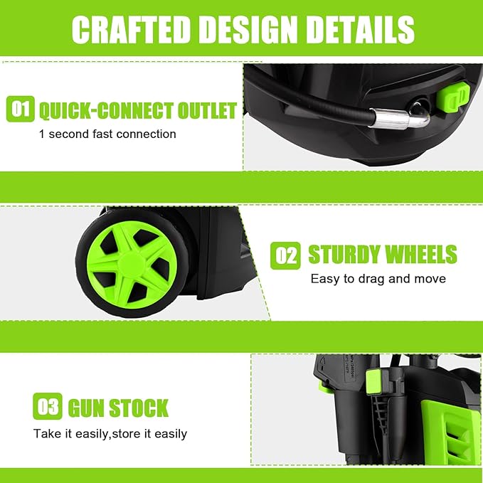 Pressure Cleaner 5000 PSI 4.0GPM Portable Power Cleaner with 4 QC Nozzles, 500ML Foam Cannon for Cars/Fences/Driveways/Home/Patios Cleaning, Green