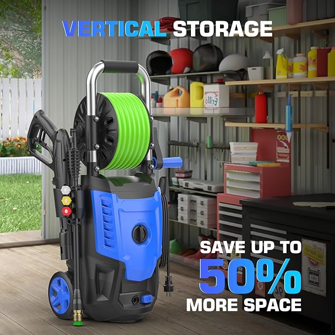 4800 PSI Pressure Cleaner- 4.0 GPM High Power Cleaner with 33FT Hose Reel M22-14mm, 4 Nozzles and Foam Cannon, for Home, Cars, Fences, Patio, 2025 Upgraded (Blue)