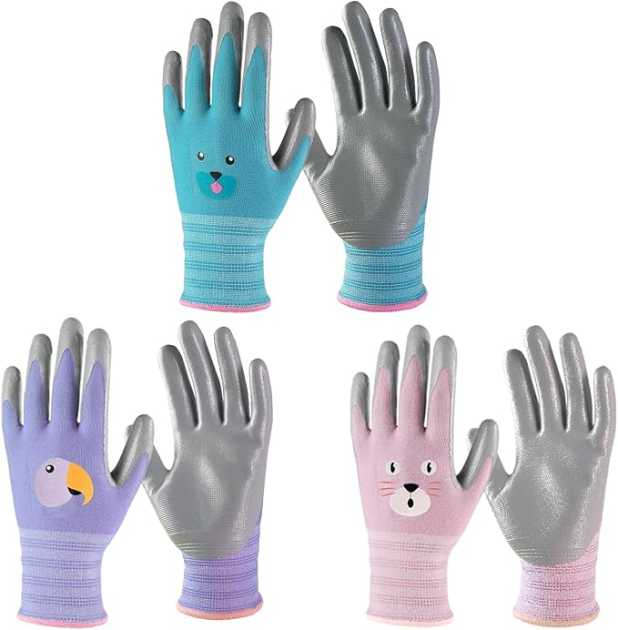 ANDANDA Kids Gardening Gloves, Nitrile Coated Children Yard Work Gloves with Grip, Suitable for Toddlers, Children, Girl, Boy