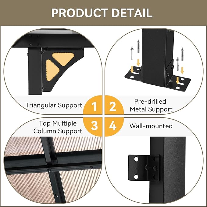 Aoxun 20' x 10' Gazebo for Patio, Gazebo Pergola with Sloped Roof, Large Wall-Mounted Heavy Duty Awnings, for Backyard, Deck, Patio (Black)