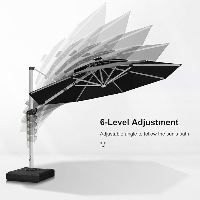 PURPLE LEAF 12ft Patio Umbrella With Base Solar powered LED Cantilever Umbrella with LED lights Windproof Outdoor Offset Umbrella for Garden Deck Pool Patio, Navy Blue