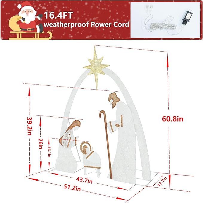 MUPATER Lighted Nativity Scene Outdoor Christmas Decoration, Christmas Holiday Yard Decor Nativity Set for Lawn, Yard Home Party with Lights, White