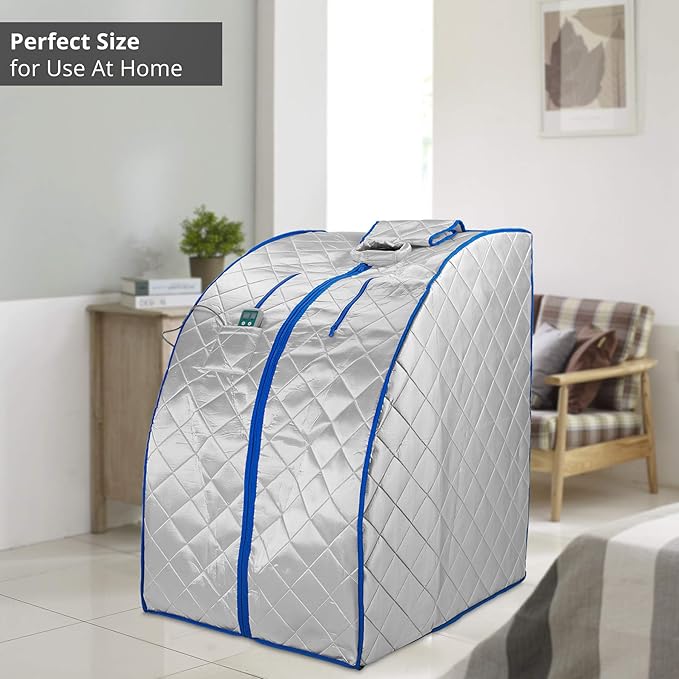 Durasage Infrared IR Far Portable Indoor Personal Spa Sauna with Heating Foot Pad and Chair, X-Large, Silver
