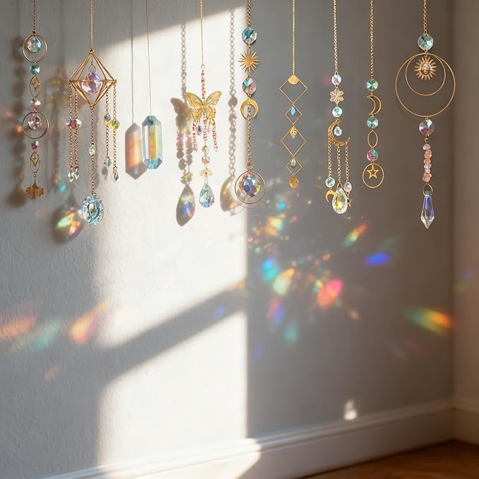 DIY Crystal Suncatcher Kit with Wind Chime/2pcs Large Prism,Dream Catchers Arts and Crafts Kits for Adults Hobbies,Sun Catchers Beads with Butterfly for Indoor Window Hanging Outdoor Decor Gifts