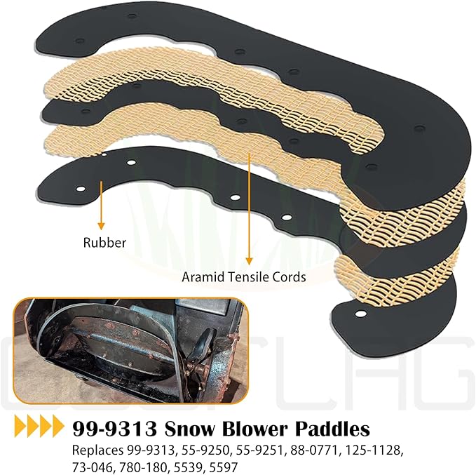 99-9313 Snow Blower Paddles with 55-8760 Scraper 95-6151 Belt Replaces Toro 125-1128, 55-9250, 55-9251, 88-0771 for Toro 3650 38516 CCR3650 CCR2000 CCR2400 CCR2450 CCR3000 CCR3650 Snowthrowers