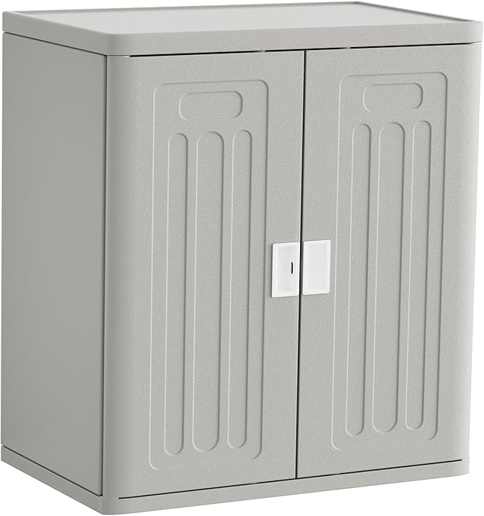 Amopatio Outdoor Storage Cabinet with 2 Shelves, Resin Storage Cabinet Waterproof Plastic Storage Shed - Outdoor Patio Tools, 19.7" D x 29.5" W x35.4 H, Gray
