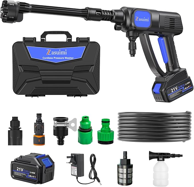 Portable Power Washer, 1100PSI Cordless Pressure Washer Battery Operate with 6-in-1 Nozzle, Foam Cannon, 3.0Ah Battery, Lightweight Handheld Power Washer for Car, Patios, Outdoor Cleaning