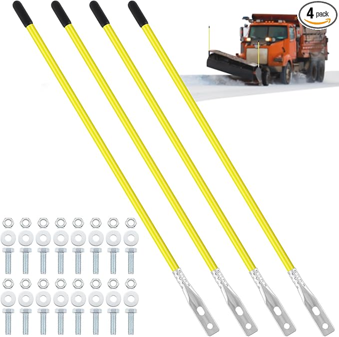 Lasnten 4 Pcs 27 Inch Snow Plow Blade Markers Guide Kit Steel Wire Inside Bolt on Bumper Guides High Visibility Easy Installation for ATV Western Snowplows(Yellow)