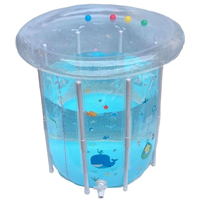 Kiddie Pool 29.5x31.5in Inflatable Baby Pool Cartoon Pattern Baby Swimming with Drainage Transparent Sealed PVC Cooling Toddler for Hot Days &