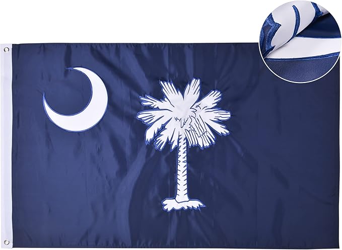 South Carolina State Flag 5x8 Ft, Deluxe Full Embroidered Heavy Duty 100% Polyester Durable SC Outside Flags, Indoor/Outdoor, Sewn Stripes and Brass Grommets