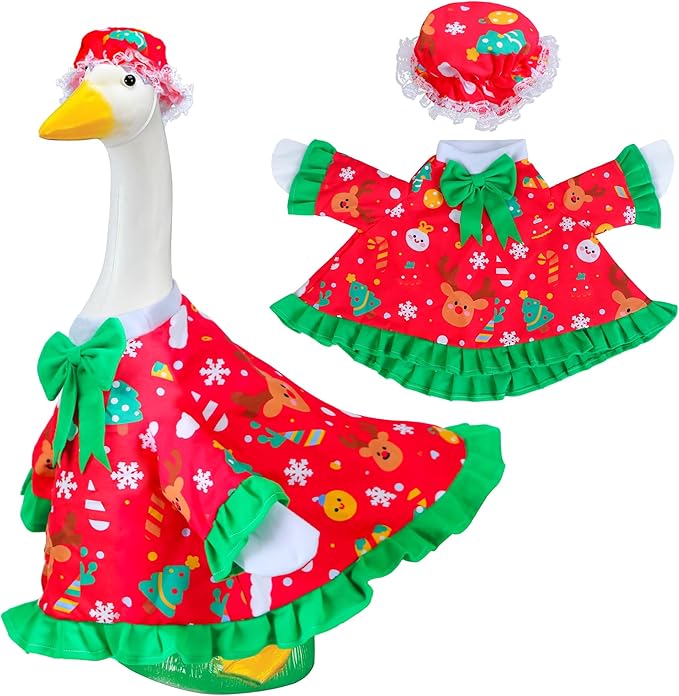 Christmas Goose Outfit for Porch Goose 23" Cement Statue Clothing- Christmas Outdoor Decoration for Patio Yard Lawn