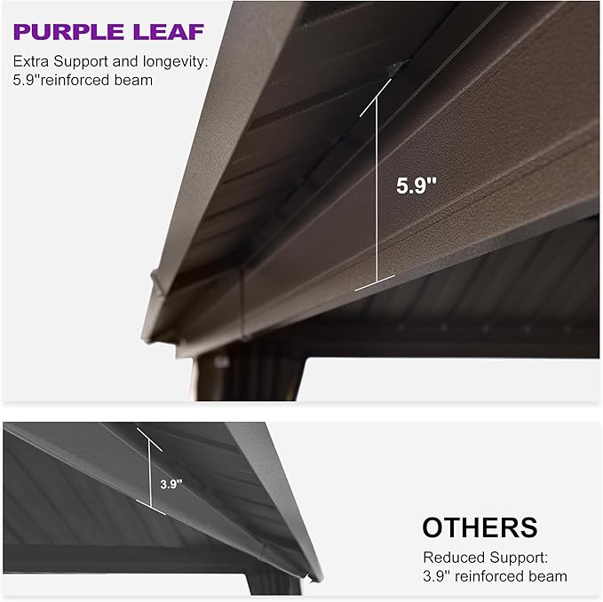 PURPLE LEAF 10’ X 12' Hardtop Gazebo Outdoor Metal Frame Galvanized Steel Double Roof with Curtains and Nettings for Patio Desk Backyard Bronze