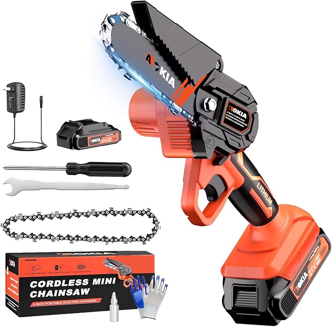 Mini Chainsaw, 4 inch Mini Chainsaw Cordless, Small Hand held Electric Power Chain Saw Battery Powered Operated, Household and Garden for Tree Trimming Wood Cutting, Gifts for Father Husband Men