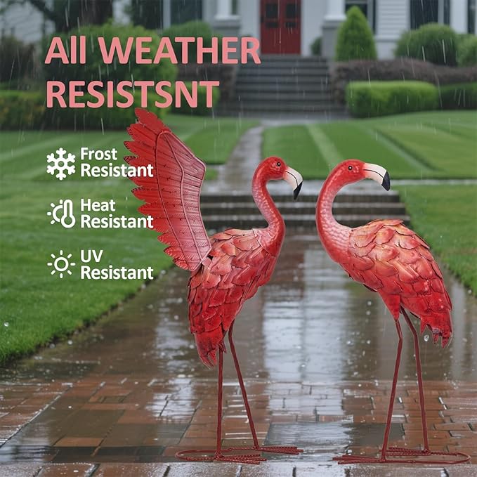 Natelf Pink Flamingo Garden Statues - Metal Flamingo Yard Art Decor, Weather-Resistant Outdoor Sculpture for Lawn, Patio, or Garden - Unique Gift for Women, Mom, Grandma