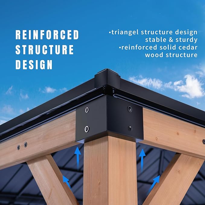 CHARMELEON 12x14 Cedar Wood Gazebo,Heavy Duty Patio Gazebo with Metal Roof,Permanent Hardtop Gazebos Pavilion for Backyard,Outdoor,Deck,Garden,Porch