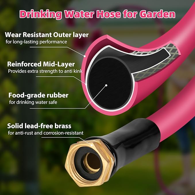 WELLUCK Garden Hose 5/8 in x 10 ft, Heavy Duty Durable Anti Kink Flexible Garden Water Hose for Drinking Water Safe BPA Free, All-weather Lightweight Water Hose for Garden RV Camper Marine