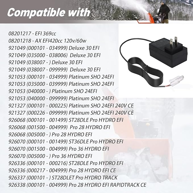 7.2v Snow Blower Battery Charger Compatible with Ariens Snow Blower Platinum SHO 24 EFI/ST28DLE/ST36DLE/Pro 28 Hydro EFI/Deluxe 30 EFI/Pro 36 Hydro EFI (Replace #05079500) Replacement Power Cord
