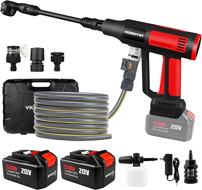 Cordless Pressure Washer with Faucet & Garden Hose Connector, 2 X 5.0AH Batteries, 2000PSI MAX Portable Pressure Washer with Brushless Motor, 4 Speed Adjustment LCD Touch Screen, 6-in-1 Nozzle