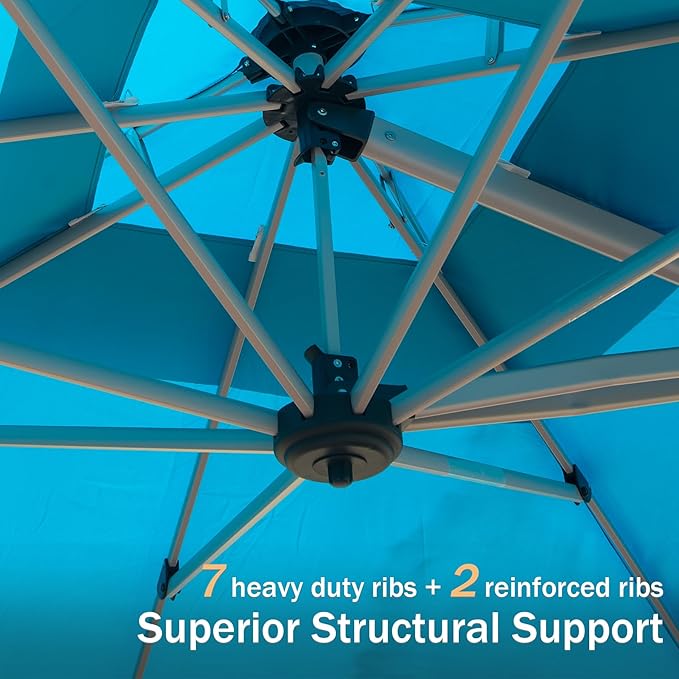 Domi 10x10ft Auto-Bloom Patio Umbrella - Outdoor Large Square Cantilever Umbrella, Heavy Duty Windproof Offset Aluminum Sun Shade with UV Protection for Beach, Pool, Balcony, Porch, Deck, Lake Blue