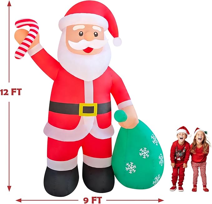 12ft Christmas Inflatable Yard Decor Build-in LED Outdoor Blow up Christmas Decorations for Yard/Lawn/Garden (12ft Santa)