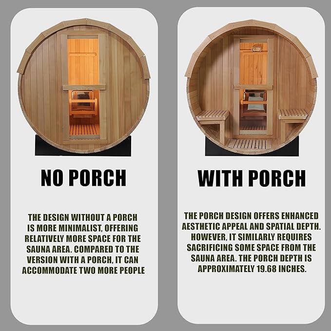 Customize Outdoor Barrel Sauna with Porch,Wood Burning Stove or Electric Stove,4-8 Person DIY Wooden Sauna Kit