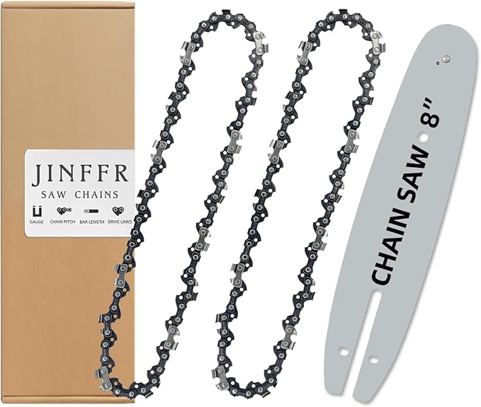 8 Inch Bar and Chain Combo - 3/8" LP Pitch .050'' Gauge 33 Drive Links, 8" Pole Saw Chain Chainsaw Chains Fits Chicago, Earthwise, Greenworks, Sun Joe and more (2Chain+1bar)