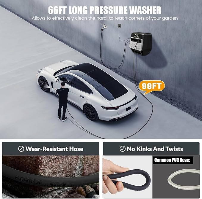 Wall Mounted Pressure Washer - 5500 PSI 3.6 GPM, 5 Levers Power Washer with 98FT Retractable Hose for Car/Driveway(Black)
