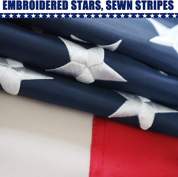 American Flag 5x8 Ft, Five Brass Grommets Multipurpose US Flag, Embroidered Stars, Sewn Stripes, Outdoor Heavy Duty Durable USA Flags, Hanging Indoor/Bedroom/Room/Wall American Flag