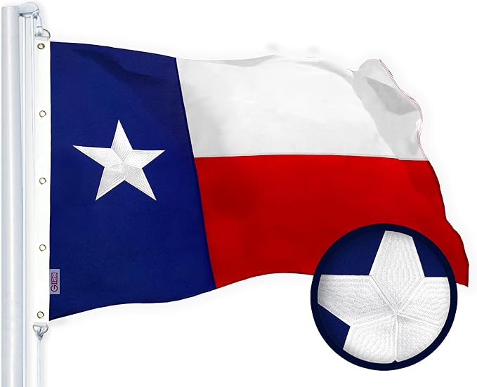 G128 Texas TX State Flag | 10x15 Ft | StormFlyer Series Embroidered 220GSM Spun Polyester | Embroidered Design, Indoor/Outdoor, Brass Grommets, Heavy Duty, All Weather