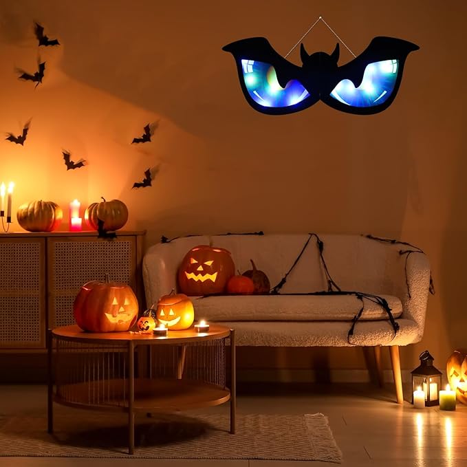 Halloween Decorations Spooky Eyes Lights - 21 Inch Large Wooden Window Eye Lights with 8 Color Modes for Halloween Decor Indoor Home,Wall,Window,Trees (Style - A)