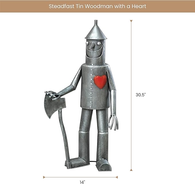 Bits and Pieces - 30 ½” Tall Tin Woodsman with a Heart Garden Statue - Yard Decorations - Outdoor Sculptures - Garden Decor - Tin Man Yard Art