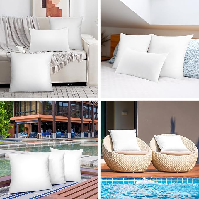 Pack of 2 22x22 Outdoor Pillow Inserts, Water Resistant Throw Pillow Inserts, Cushion Inner Pads for Patio, Furniture, Sofa, Bed, Living Room, Garden Decorative Waterproof Pillow Inserts