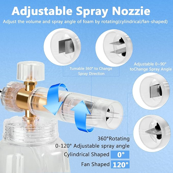Foam Cannon for Pressure Washer with Dual Purpose Switch Spray Gun, 3000 PSI Pressure Washer Accessories, Foam Cannon Dual Connector with 7 Nozzles, 1/4" Quick Connector for Car Wash Sprayer