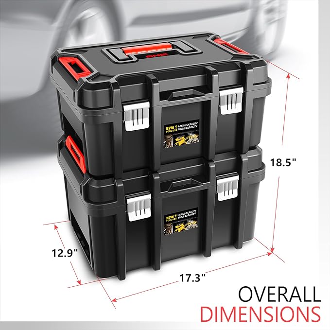 ‎DNA MOTORING 2pcs Tool Boxes Set - Lockable Organizer Storage Portable Toolbox with Removable Tray for Workshop Garage & Household, Large Capacity, TOOLS-00310